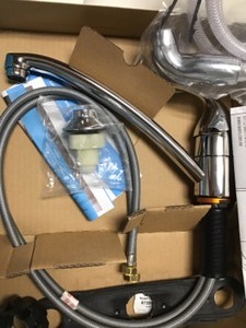 lot 28 image: Moen Adler Single-Handle Low Arc Standard Kitchen Faucet in Chrome