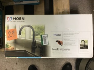 lot 29 image: Moen Noell Single-Handle Standard Kitchen Faucet with Side Sprayer in Mediterranean Bronze