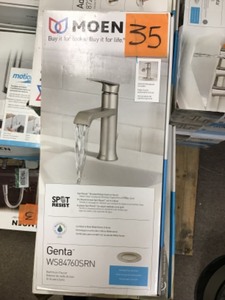 lot 35 image: Moen Genta Single Hole Single-Handle Bathroom Faucet in Spot Resist Brushed Nickel
