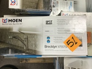 lot 51 image: Moen Brecklyn Single-Handle Pull-Out Sprayer Kitchen Faucet with Power Clean in Spot Resist Stainless