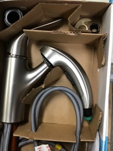 lot 53 image: Moen Brecklyn Single-Handle Pull-Out Sprayer Kitchen Faucet with Power Clean in Spot Resist Stainless