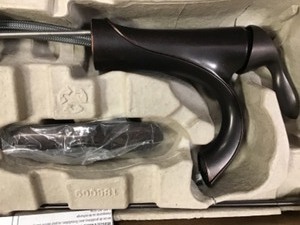 lot 96 image: Moen Eva Single Hole Single Handle High Arc Bathroom Faucet in Oil Rubbed Bronze