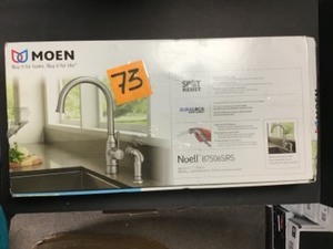 lot 73 image: Moen Noell Single-Handle Standard Kitchen Faucet with Side Sprayer in Spot Resist Stainless