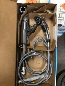 lot 55 image: Moen Brecklyn Single-Handle Pull-Out Sprayer Kitchen Faucet with Power Clean in Chrome