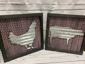 lot 14 image: Handmade Chicken & Cow Framed Art