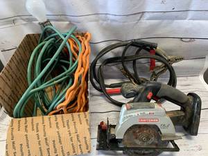 lot 61 image: Extension Cord, Trouble Light, Circ. Saw, Jumper Cables