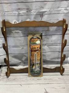 lot 85 image: Gun Rack & Indoor  Outdoor Thermometer
