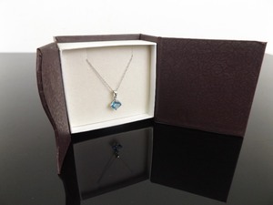 lot 53 image: 14k White Gold Princess Cut Aquamarine Pendant Necklace