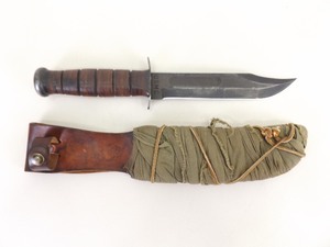 lot 5 image: 1990s First Gulf War Combat Used&nbspUSMC&nbspKA-BAR Knife and Sheath 