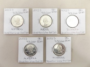 lot 85 image: 5 HIGH GRADE 90% Silver 2003-S US Mint Proof State Quarter Set