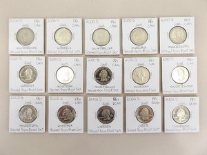 lot 89 image: 15 HIGH GRADE&nbsp2000-S,&nbsp2001-S, and 2002-S&nbspUS Mint Proof State Quarter Sets