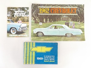 lot 38 image: Lot of 3 Vintage Chevy Camaro, Ford, etc. Brochures and Manuals