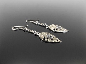 lot 74 image: .925 Sterling Silver Art Nouveau Marquise Cut Amethyst Hook Dangle Earrings