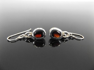 lot 75 image: .925 Sterling Silver Oval Cut Garnet Hook Dangle Earrings