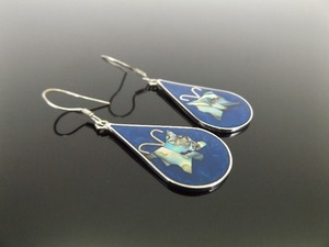 lot 76 image: .925 Sterling Silver Inlayed Lapis and Abalone Butterfly Hook Dangle Earrings