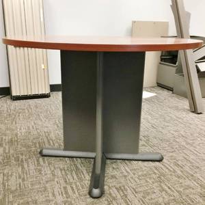 lot 15 image: MSRP $250&nbspBush Business Furniture BBF&nbsp42W Round Conference Table - Hansen CherryGraphite Gray - Like New Condition