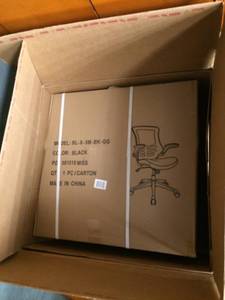 lot 83 image: NEW IN BOX Flash Furniture Mid-Back Black Mesh Swivel Ergonomic Task Office Chair with Flip-Up Arms