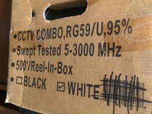 lot 55 image: Box of Office Wiring Cable&nbsp500ft Rg59 95% Video & Power Wire Rg59u Cctv Security Camera White