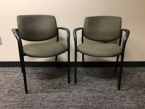 lot 3 image: MSRP $1000 Pair High Quality SitOnIt Seating Freelance Upholstered Seat & Back WExtra Foam 4 Leg Office Guest Arm Chair ColorPattern-Infusion Tapenade 300lb Capacity - Like New Condition