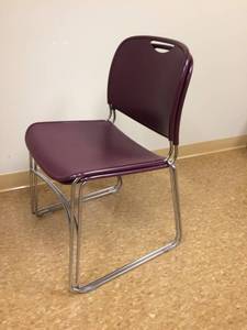 lot 90 image: MSRP $300 Pair United Chair Burgundy Chrome & Polyshell Stacking Chairs - Great Condition