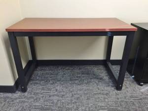 lot 44 image: New Never Used & Stored In Closet - Large Wood Laminate Top Office Desk Computer Table Study Writing Desk for Home Office Solid Metal Frame