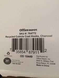 lot 119 image: MSRP $7 Each Large Lot Office Depot Brand Cubicle Coat Hook, 1 310H x 4 710W x 7 78D, Charcoal Some New In Box