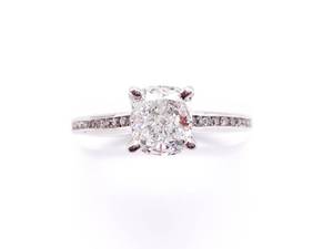 lot 1 image: Beautiful 1 Carat Cushion Cut Certified Diamond Estate Ring in 14k White Gold