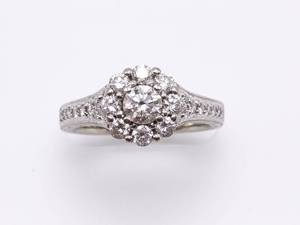 lot 2 image: Elegant Antique Styled Diamond Estate Ring in 14k White Gold