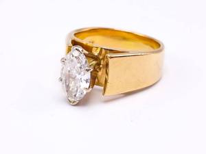 lot 11 image: Beautiful, Large 1 Carat Marquise Diamond Solitaire Estate Ring in 14k Yellow Gold