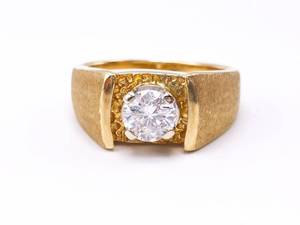 lot 12 image: Handsome Mid-Century Modern Mens Diamond Solitaire Estate Ring in 14k Yellow Gold - $3140 Appraisal