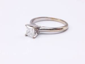 lot 18 image: Ladies Tiffany Styled Diamond Solitaire Estate Ring in 14k White Gold