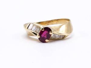 lot 24 image: Designer Ruby and Diamond Estate Ring in 14k Yellow Gold