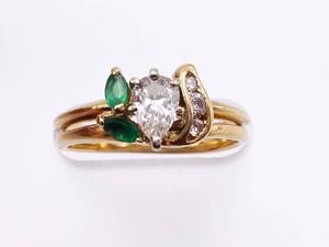 lot 36 image: Ladies Natural Emerald and Diamond Estate Ring in 14k Yellow Gold