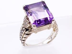 lot 45 image: Judith Ripka Designed Signed Amethyst Estate Ring in Sterling Silver