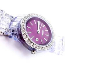 lot 63 image: Fossil Purple Face, Clear Band, White Stone Ladies Estate Watch