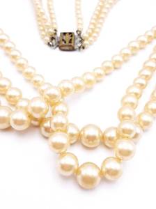 lot 38A image: Three-Strand Vintage Faux Pearl Estate 16 Necklace