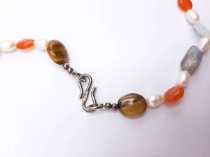 lot 52 image: Colorful Multi-Stone and Pearl Estate Necklace in Sterling Silver