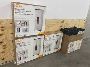 lot 20 image: Lot of five HDX Utility Cabinets - 4-shelf