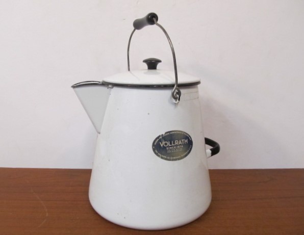 Sold at Auction: White Enamel Cowboy Coffee Pot