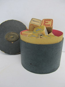 lot 37 image: Antique Wooden Building Blocks wVictorian Scarf Box