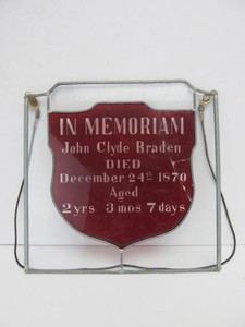 lot 107 image: Antique 19th Century Stained Etched Glass Memorial Wall Hanging (AS IS)