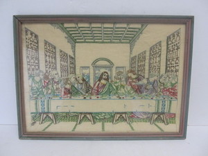 lot 194 image: Framed Vintage 1920s-30s LAST SUPPER Sampler