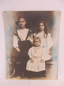 lot 195 image: Large Antique Hand Colored Siblings Photo Portrait 