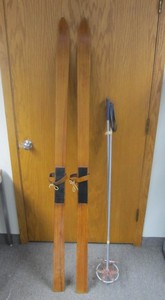 lot 200 image: Nice Pair of Vintage Wooden Snow Skis wPoles