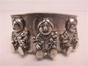 lot 3 image: LARGE Signed Southwestern Sterling Silver Figural Storyteller Cuff Bracelet - Carol Felley