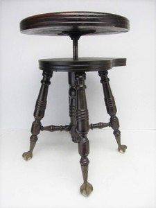 lot 124 image: Antique Signed Adjustable Height Claw & Glass Ball Foot Swivel Piano Stool - A. Merriam Company