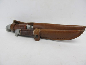 lot 131 image: 2 Vintage WESTERN Hunting Knives wDouble Leather Sheath - North American Hunting Club