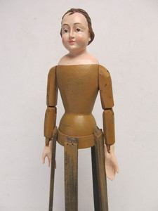 lot 138 image: Primitive Antique Style Articulated Wooden Cage Doll