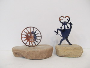 lot 203 image: Nice Aztec Design Cut Polished Stone Mounted