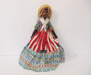 lot 216 image: Vintage Hand Painted Doll w Hand Made American Flag Dress